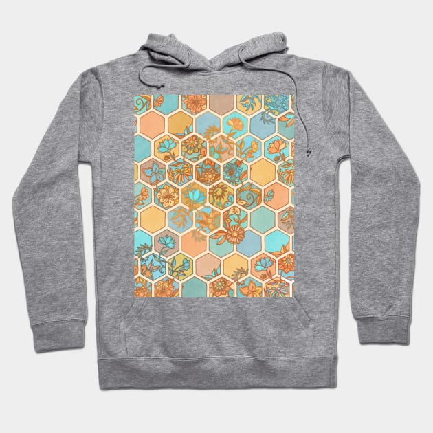 Golden Honeycomb Tangle - hexagon doodle in peach, blue, mint & cream Hoodie by micklyn